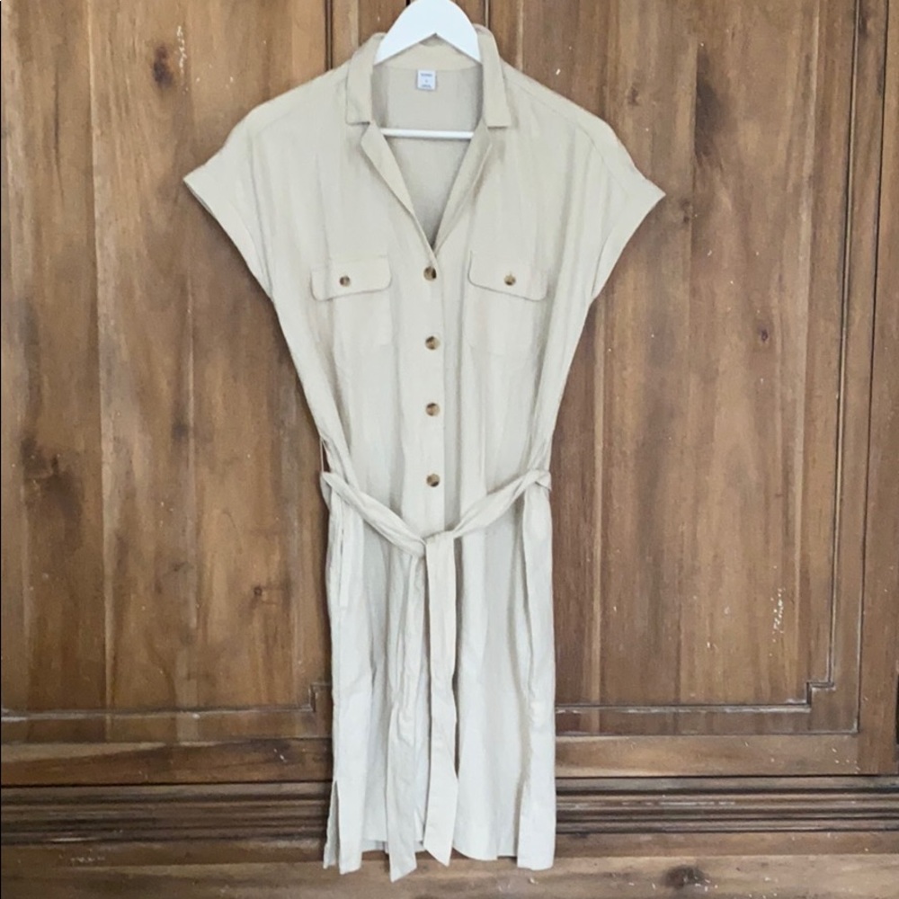 Linen button tie dress